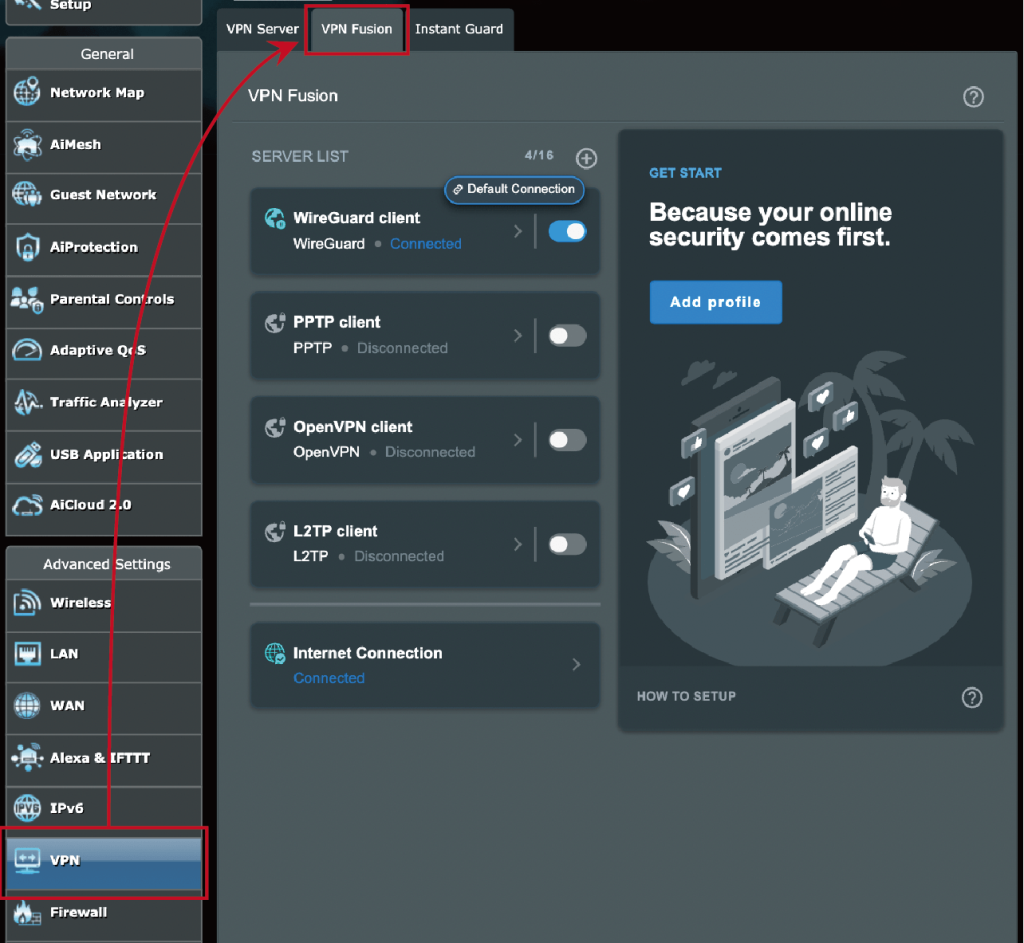 ASUSWET_Web GUI，VPN > VPN Fusion